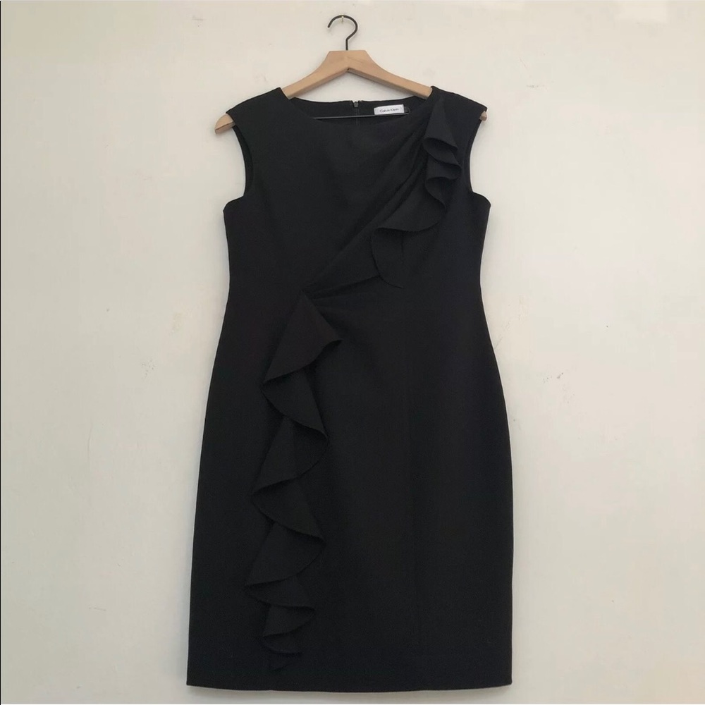 Calvin Klein LBD with Asymmetrical Ruffled Detail